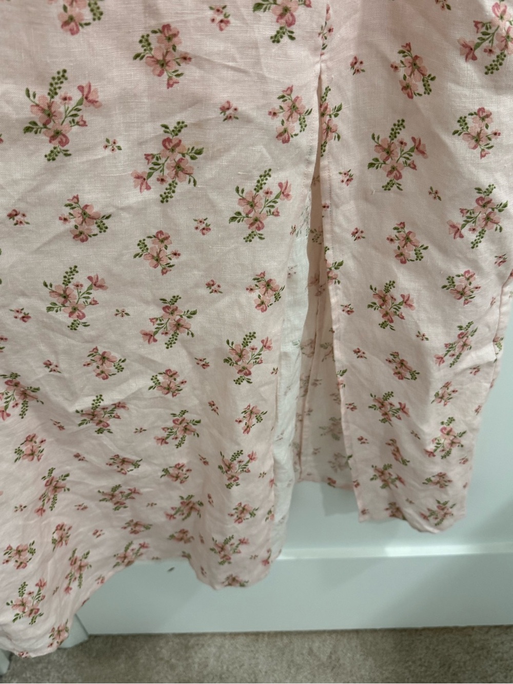 & Other Stories light pink floral linen smocked puff sleeve side slit dress - Picture 10 of 15